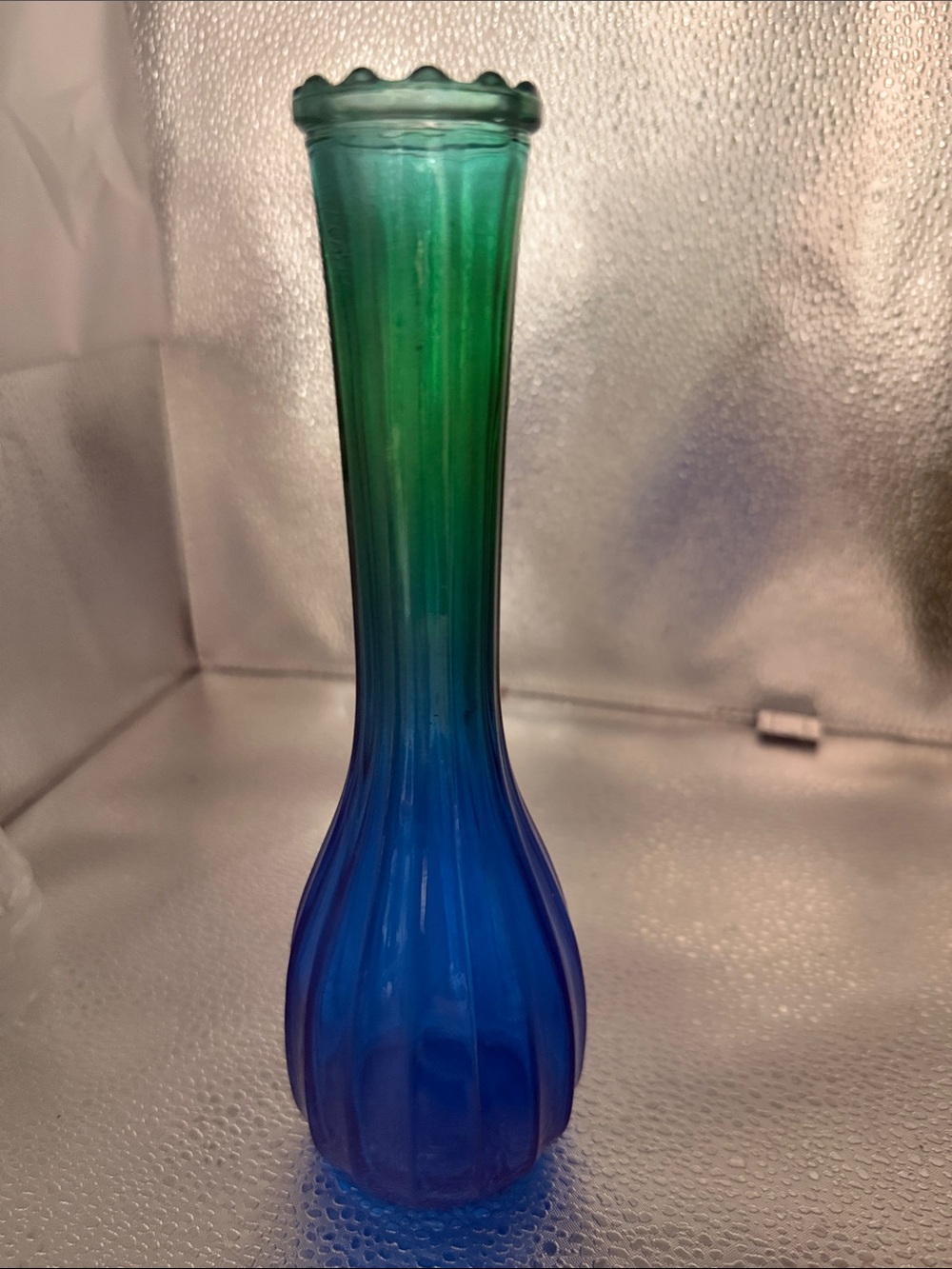 Vintage Ombré Blue-Green Glass Bud Vase - Decorative Home Accent